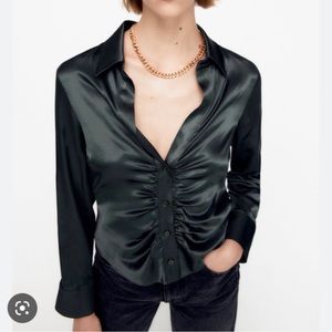 Zara Green Ruched Button Up